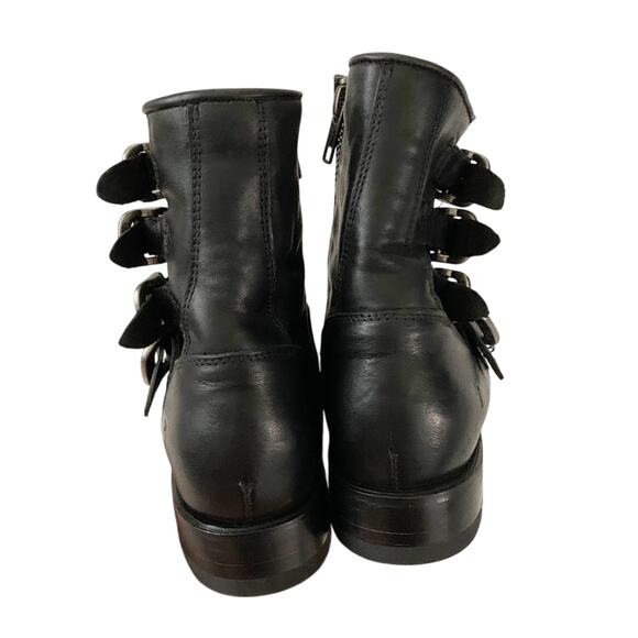 Frye Veronica Moto Buckle Leather Booties Black - Picture 7 of 11